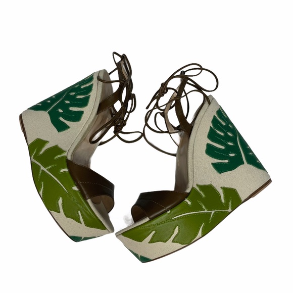 SALE Gianvito Rossi Grenada LeatherCanvas Wedge 37 - Picture 10 of 14